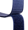 Close-up of a navy hook and loop fastener tape showing both hook and loop sides on a white background